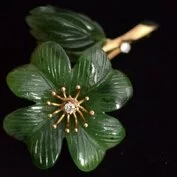 Jade and Diamond flower Brooch